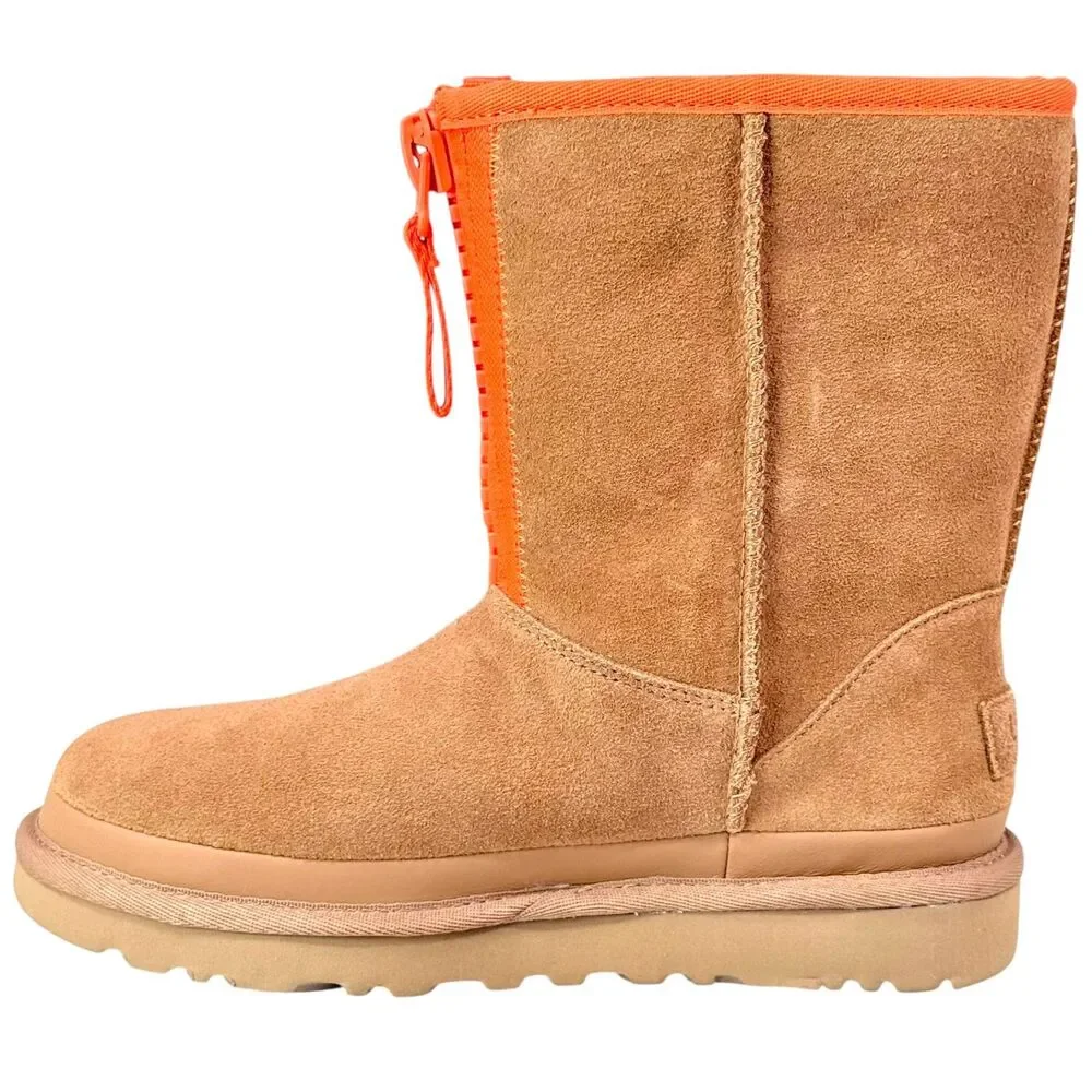 UGG Classic Short Zipper Tape Logo Boots Womens 5 Chestnut Sheepskin Winter
